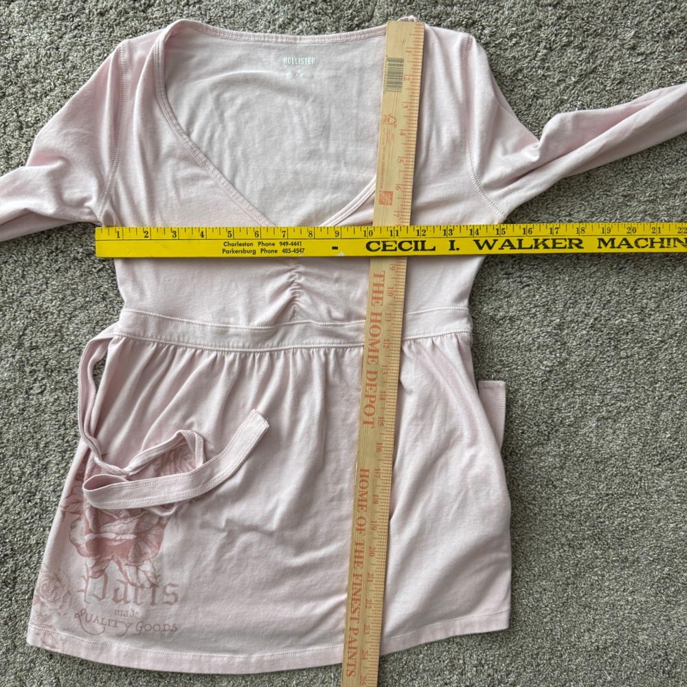 Hollister Y2K Pink Babydoll Top Long Sleeve Rose Graphic Paris Tie Back Small - Picture 7 of 9